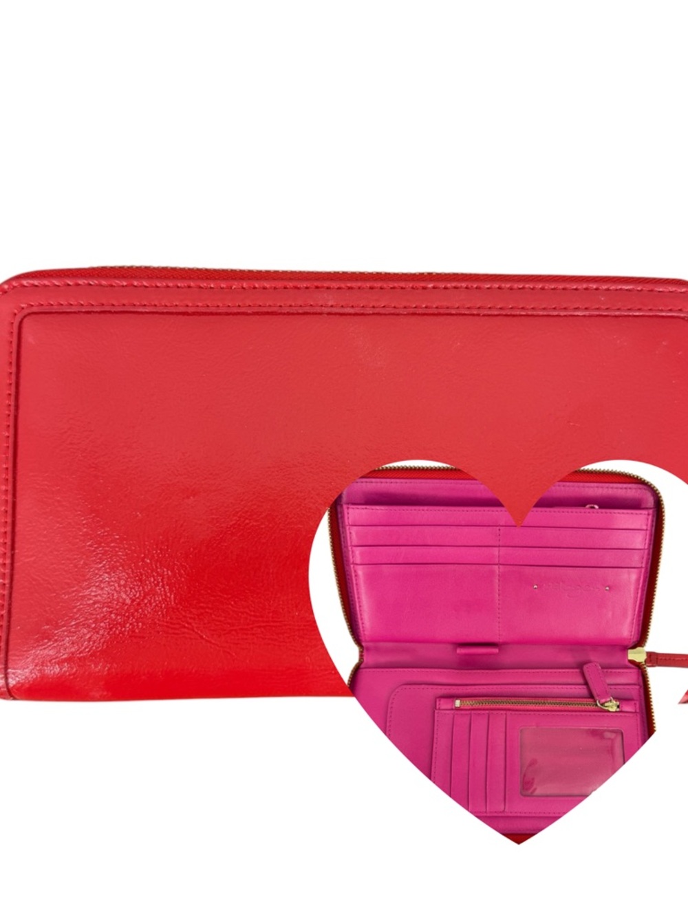 Halogen Zip-Around Leather Travel Clutch Wallet — Red/Fuchsia — VGC